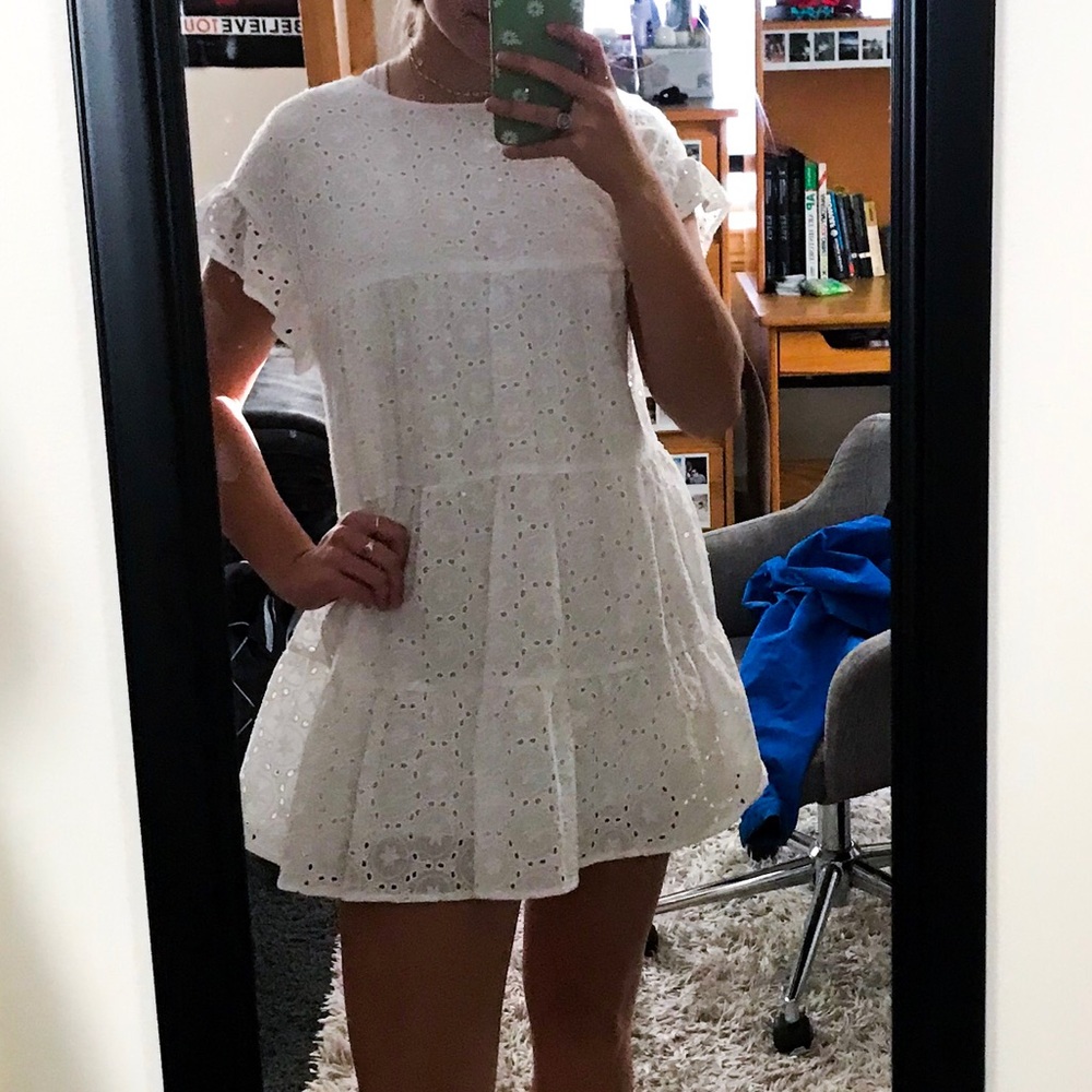 White eyelit layered dress